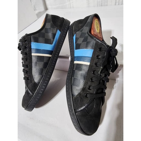 Authentic LOUIS VUITTON Suede Canvas Totem Sneakers Black Size 7 - Picture 8 of 16